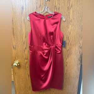 Marina Red Satin Cocktail Dress Bow Waist Size 10 NWT